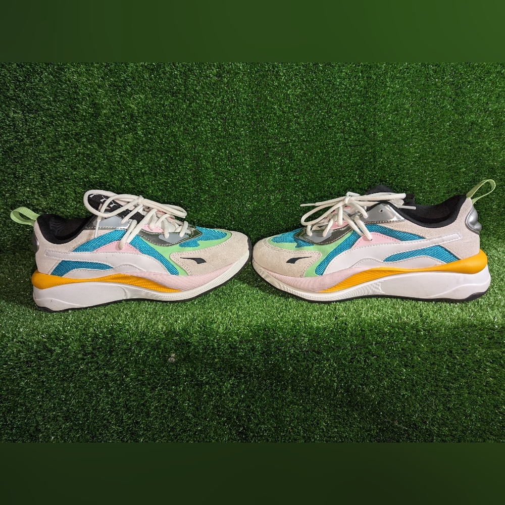 Puma Women's RS-Curve Aura Running Sneakers Mesh Blue Silver White Size 9